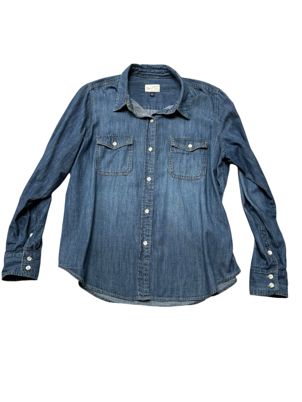 Women’s Classic Denim Button-Front Western Cotton Shirt Blue Size XL